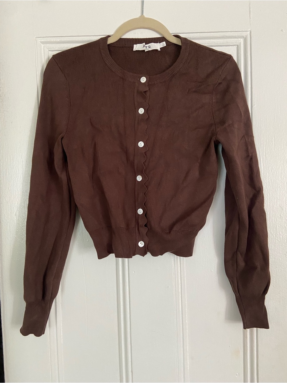 Astr Brown Scalloped-Edge Crop Cardigan